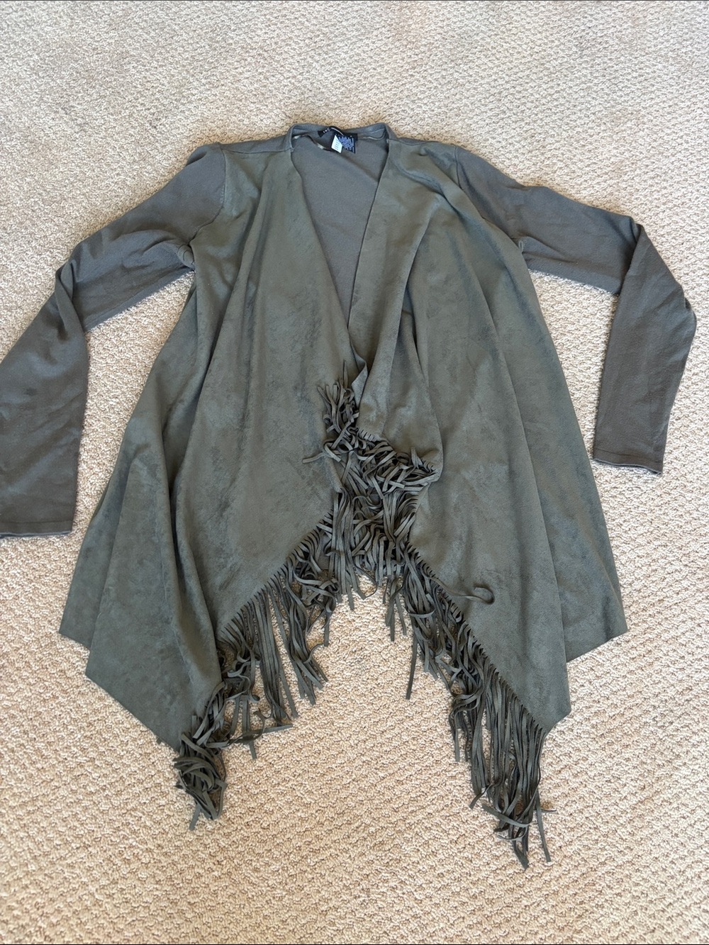 Worn Once INC International Concepts Olive Fringe Open-Front Poncho Cardigan